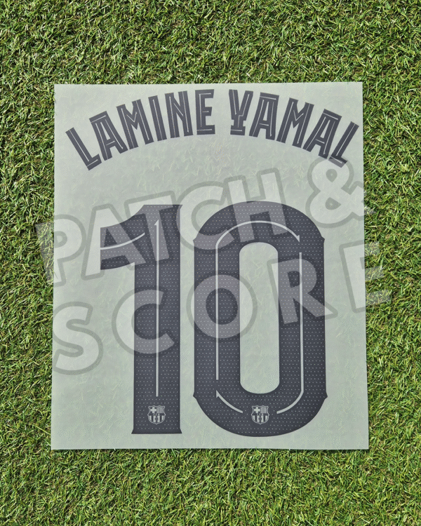 Lamine yamal 25-26 ucl away name set front Original Player Issue 2025-26 FC Barcelona Lamine Yamal Champions League Away Name Set | Stahls TPT
